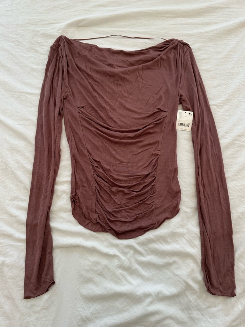 Free People Mauve Ruched Long Sleeve Top